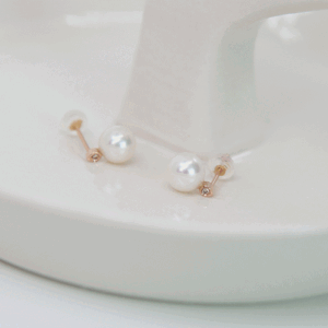 14K 8mm 천연담수진주 천연 다이아몬드 귀걸이 한쌍 (옐로우골드,로즈골드,화이트골드)